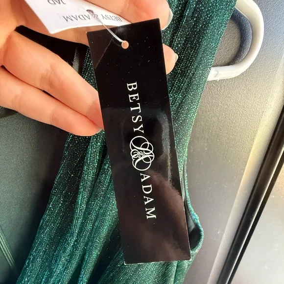 NWT Betsy and Adam long crinkle V-neck dress in color Jade Size 10 - Picture 8 of 16